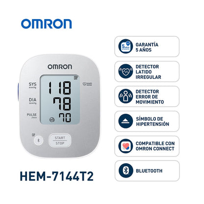 OMRON Baumanómetro automático de brazo 7144T con bluetooth, guía de ajuste de brazalete, compatible con app OMRON connect