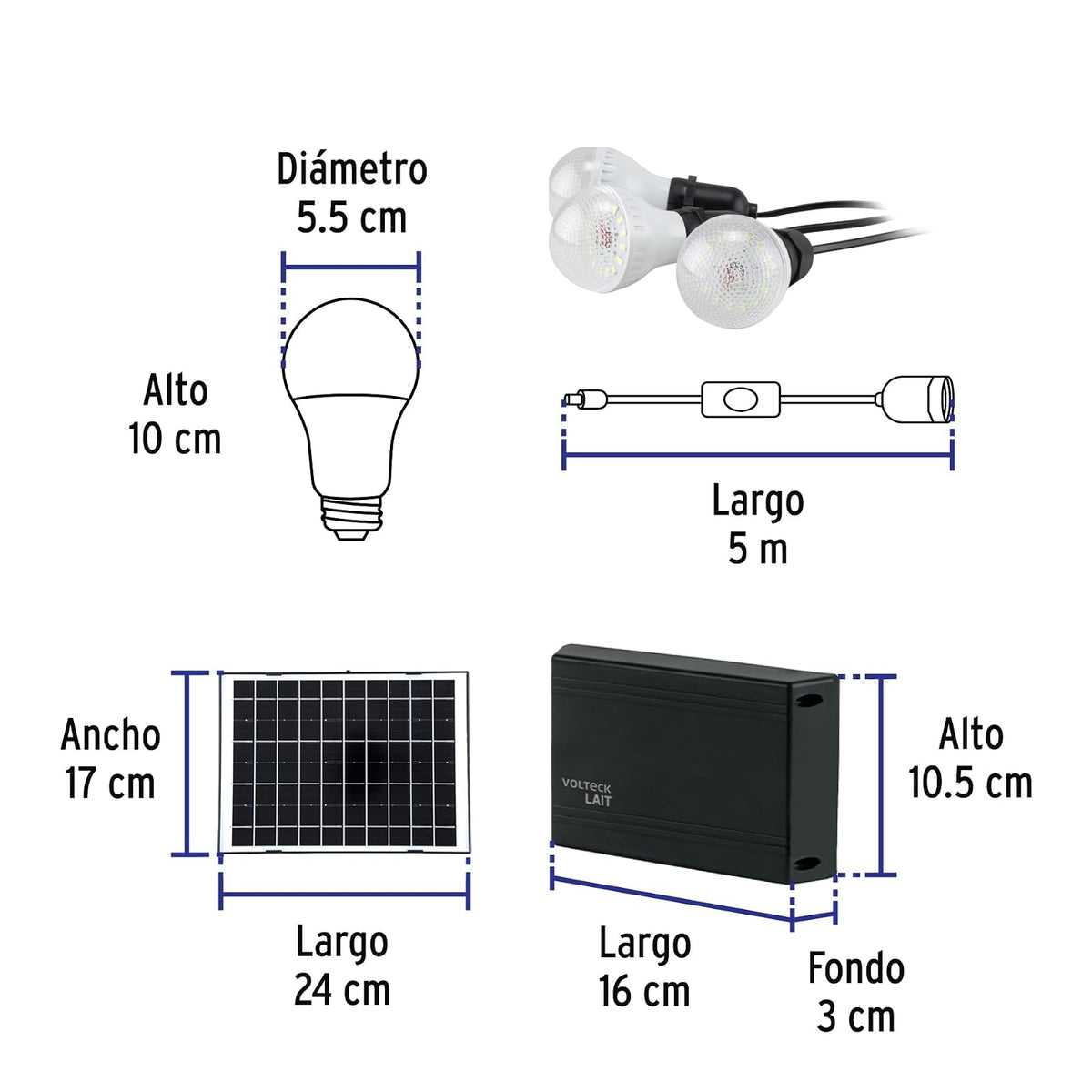 Volteck SIS-306L, Sistema de iluminación Solar 6 W con 3 lámparas LED