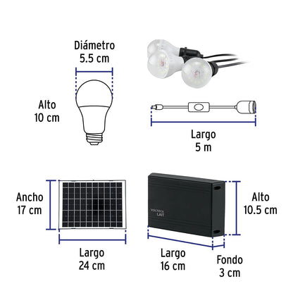 Volteck SIS-306L, Sistema de iluminación Solar 6 W con 3 lámparas LED