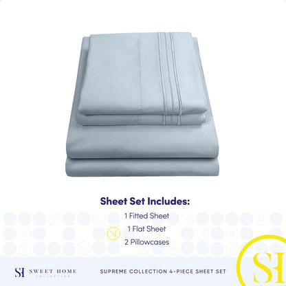 Juego de sábanas de 1800 hilos - Sweet Home Collection - Sábanas hipoalergénicas, suaves de microfibra cepillada - Juego de cama de lujo con sábana encimera, 2 fundas de almohada y sábana ajustable, Azul Misty, King, 1