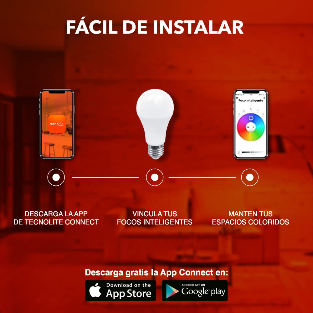 Tecnolite Connect - Pack 1 Foco A19 RGB Inteligente WiFi LED 8 W Base E27, Luz RGB + 1 Bombilla Inteligente Atenuable Compatible con Alexa, Google Assistant, Siri y App Móvil. Iluminación Interior