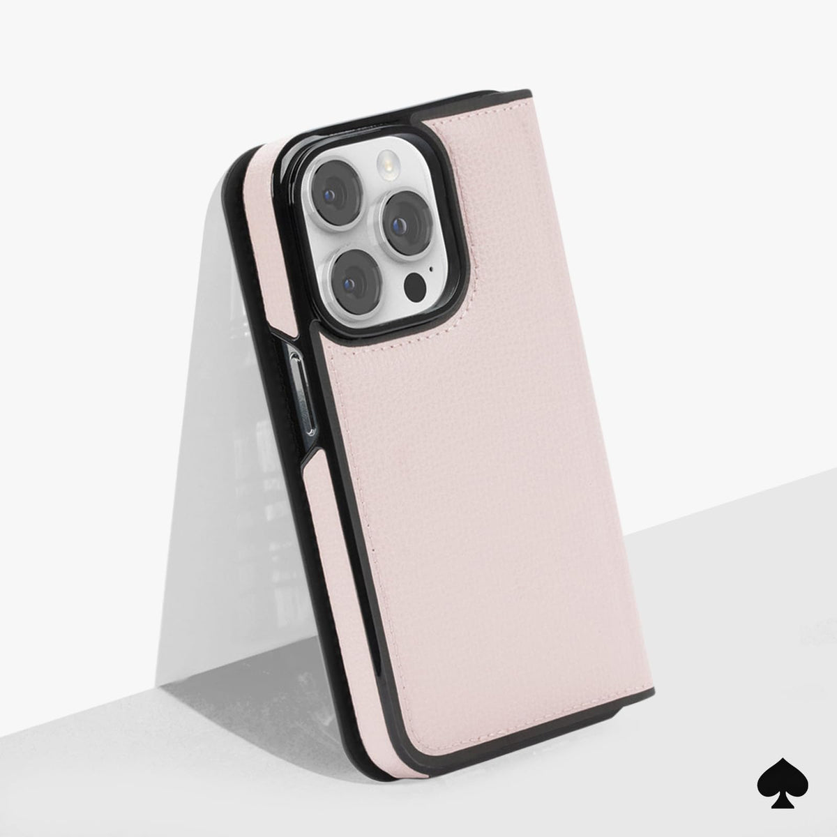 Kate Spade New York - Kate Spade Nueva York - Funda Tipo Cartera para iPhone 15 Pro, Compatible con Carga inalámbrica - Vitela pálida con Negro