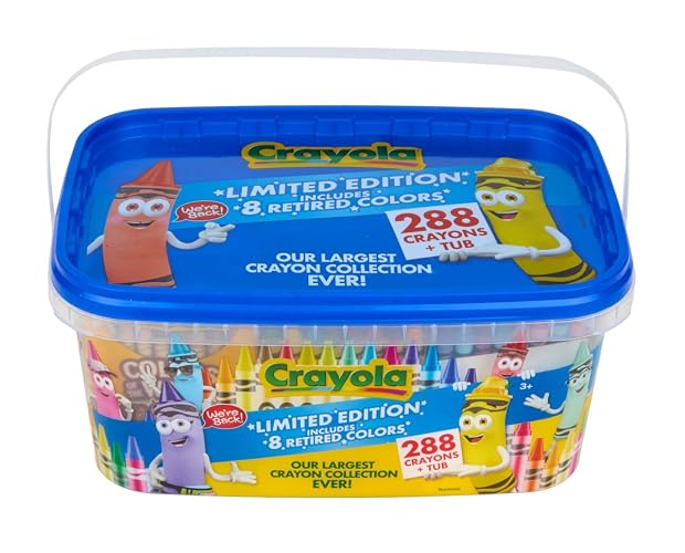 Crayola - Tina de lápices de colores de edición limitada (288 quilates), lápices de colores a granel para niños, suministros de arte para el aula para preescolar y jardín de infantes, esenciales para