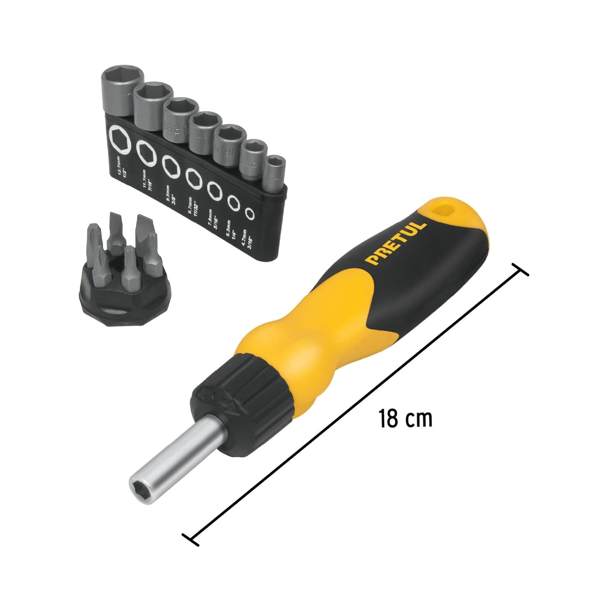 Pretul DES-14P, Desarmador tipo matraca con 6 puntas y 7 dados