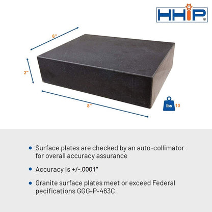 HHIP 4401-1597 Placa de superficie de granito de 6 x 8 x 2 pulgadas, grado B, 0 repisa