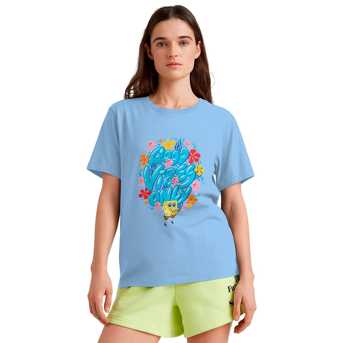 Bob Esponja Good Vibes Only Playera Casual para Mujer Fit Regular