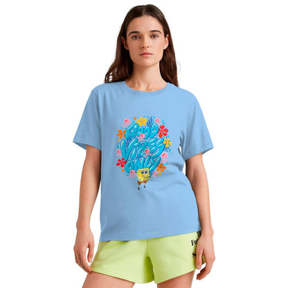 Bob Esponja Good Vibes Only Playera Casual para Mujer Fit Regular