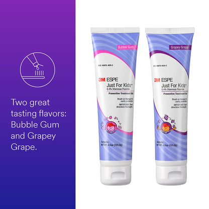 3M ESPE Just For Kids Gel Dental 12107G | Fluoruro estannoso 0.4%, sabor uva, 4.3 oz, recarga, aplicación con pincel
