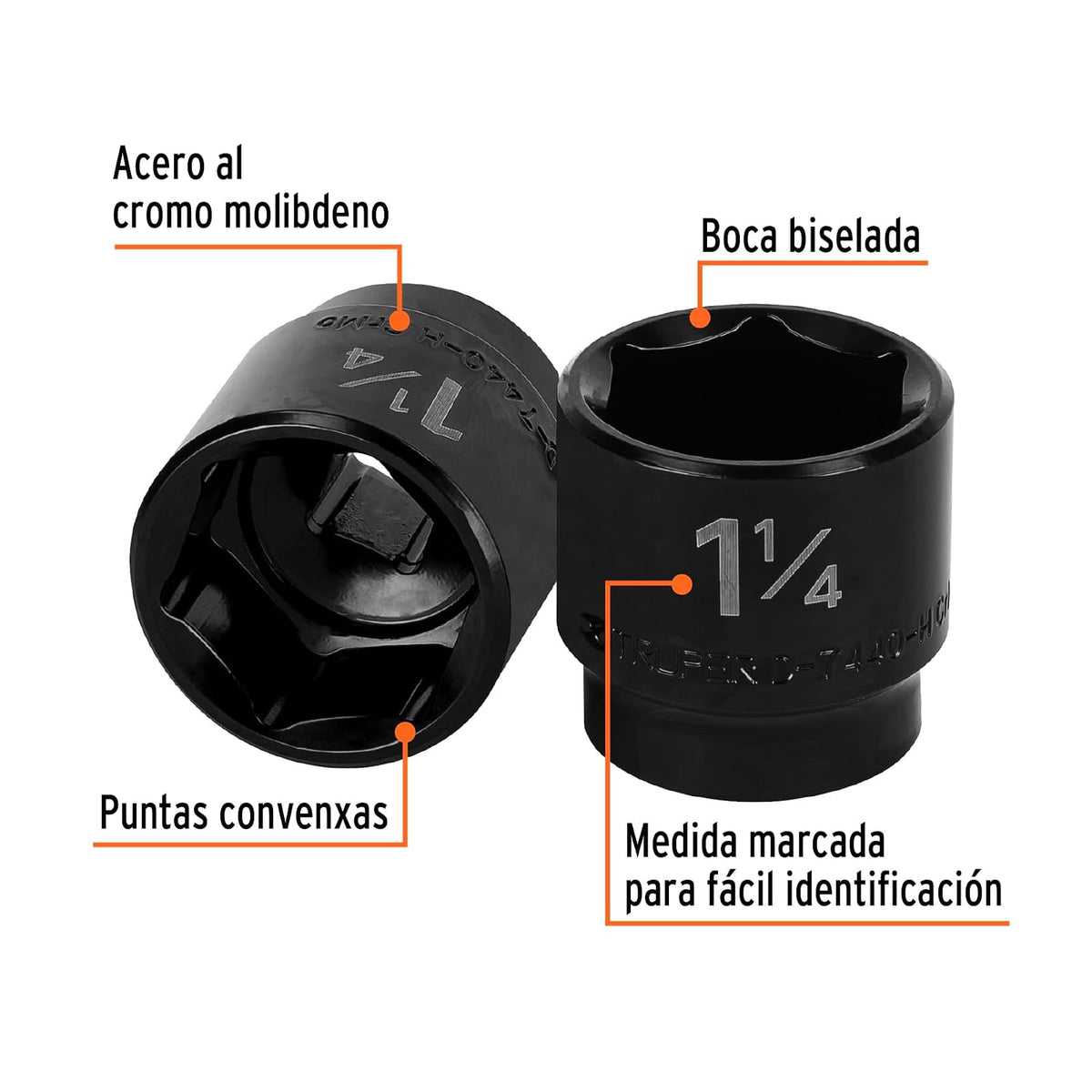Truper D-7440-H, Dado de impacto, 6 puntas, cuadro 1/2" de 1-1/7"