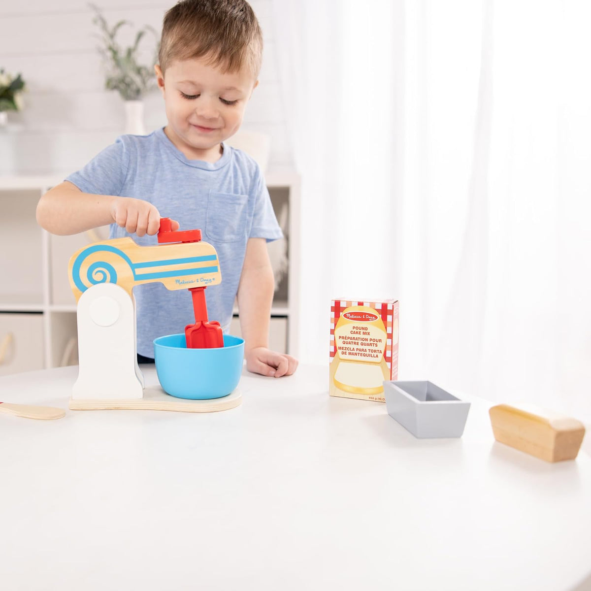 Melissa & Doug Set de Batidora de Madera para Preparar un Pastel (11 piezas) - Comida y Accesorios de Cocina de Juguete