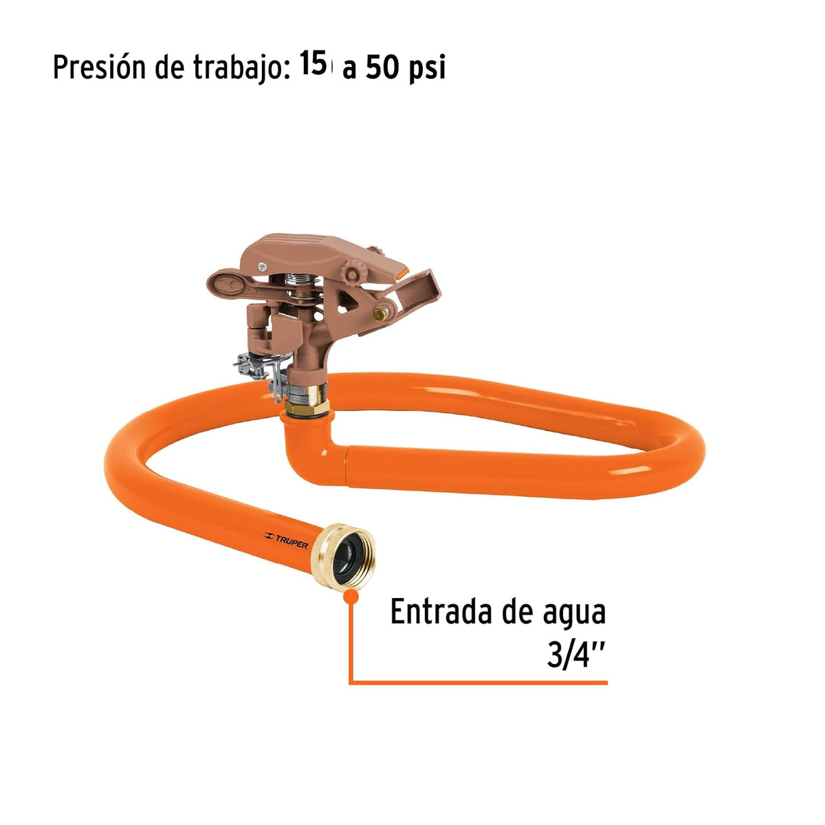 Truper ASP-MAN, Aspersor base metálica, tipo manguera, clip de límite de riego