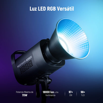 NEEWER CB60 RGB 70W Luz Vídeo LED, Bowens Mount COB Todo Color 18000Lux/1m CCT 2700K~6500K CRI97+ 17 Escenas de Iluminación App Control Iluminación Continua para Fotografía, Luz de Vídeo de Estudio