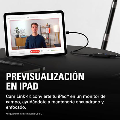 Elgato CAM Link 4K, capturadora Externa de cámara | Para DSLR/videocámara, webcam, reuniones, streams, 1080p60/4K30-60, compatible con OBS/Zoom/Discord, PC/Mac/iPad