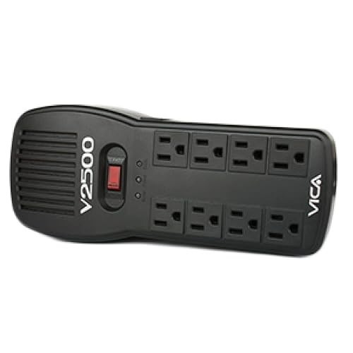 VICA V2500 Regulador Electrónico de Voltaje 2500 VA / 1500 W con 8 Tomas reguladas, supresor de Picos y Puertos RJ11 y RJ45 | Empotrable y Certificado Nom