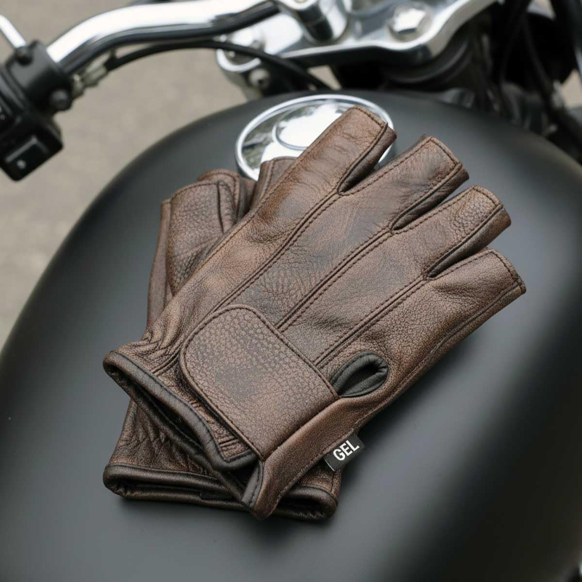 Milwaukee Leather Guantes de Piel para Motocicleta MG7561, Acolchados, sin Dedos, Marrón, Talla L