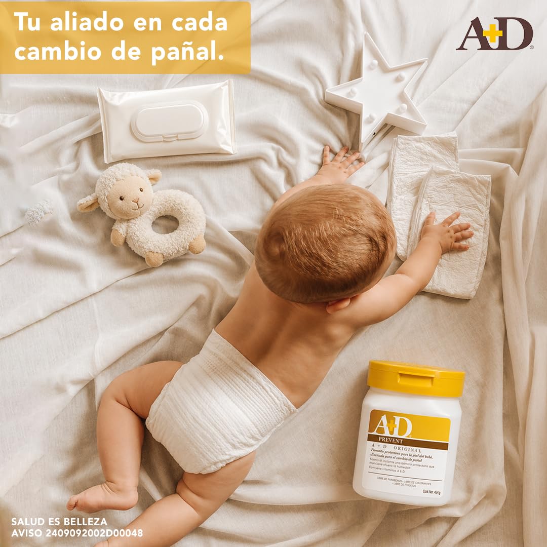 A+D Original Prevent Pomada para Rozaduras de Pañal para Bebés 454g | Formato Familiar