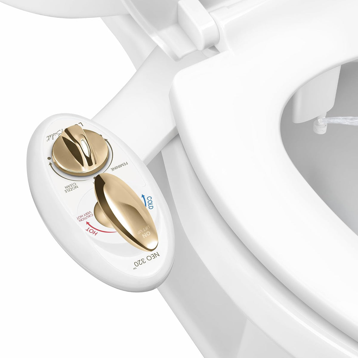 Luxe Bidet NEO 180 Accesorio de Bidé para Asiento de Inodoro, Doble Boquilla - Oro - Agua Caliente, Boquillas Dobles (NEO 320)