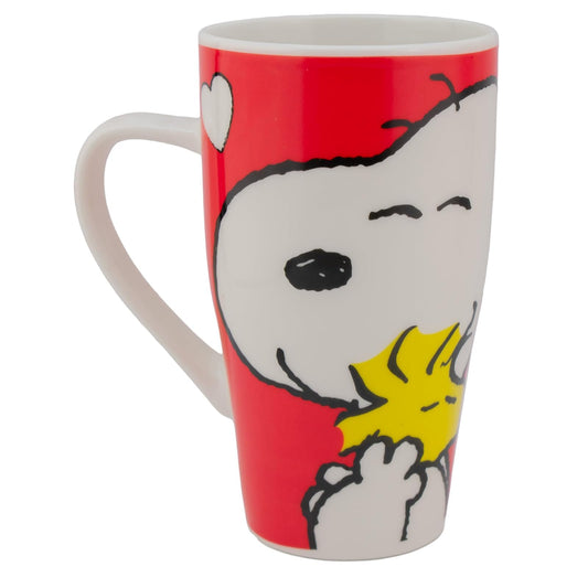 Funkids - Tarro de Porcelana Snoopy y sus Amigos (Peanuts), 600ml – Taza Grande de Cerámica Premium para Café o Té, Diseño Coleccionable, Color Rojo/Blanco