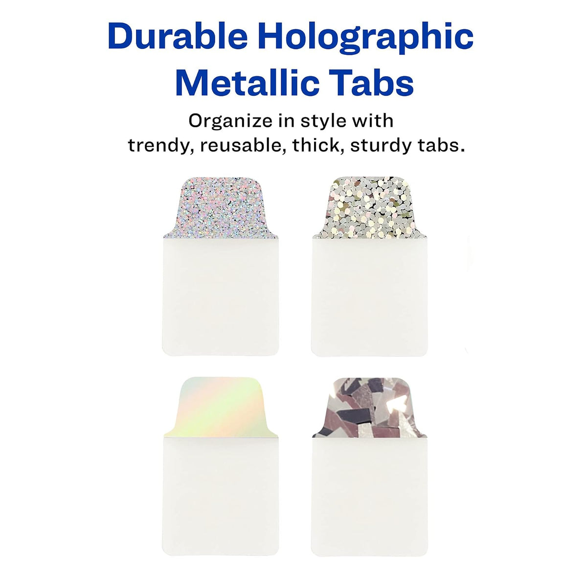 Avery Ultra Tabs Luxe Collection, mini pestañas de 1 x 1.5 pulgadas, diseños holográficos iridiscentes, reposicionables, 32 en total (74178)