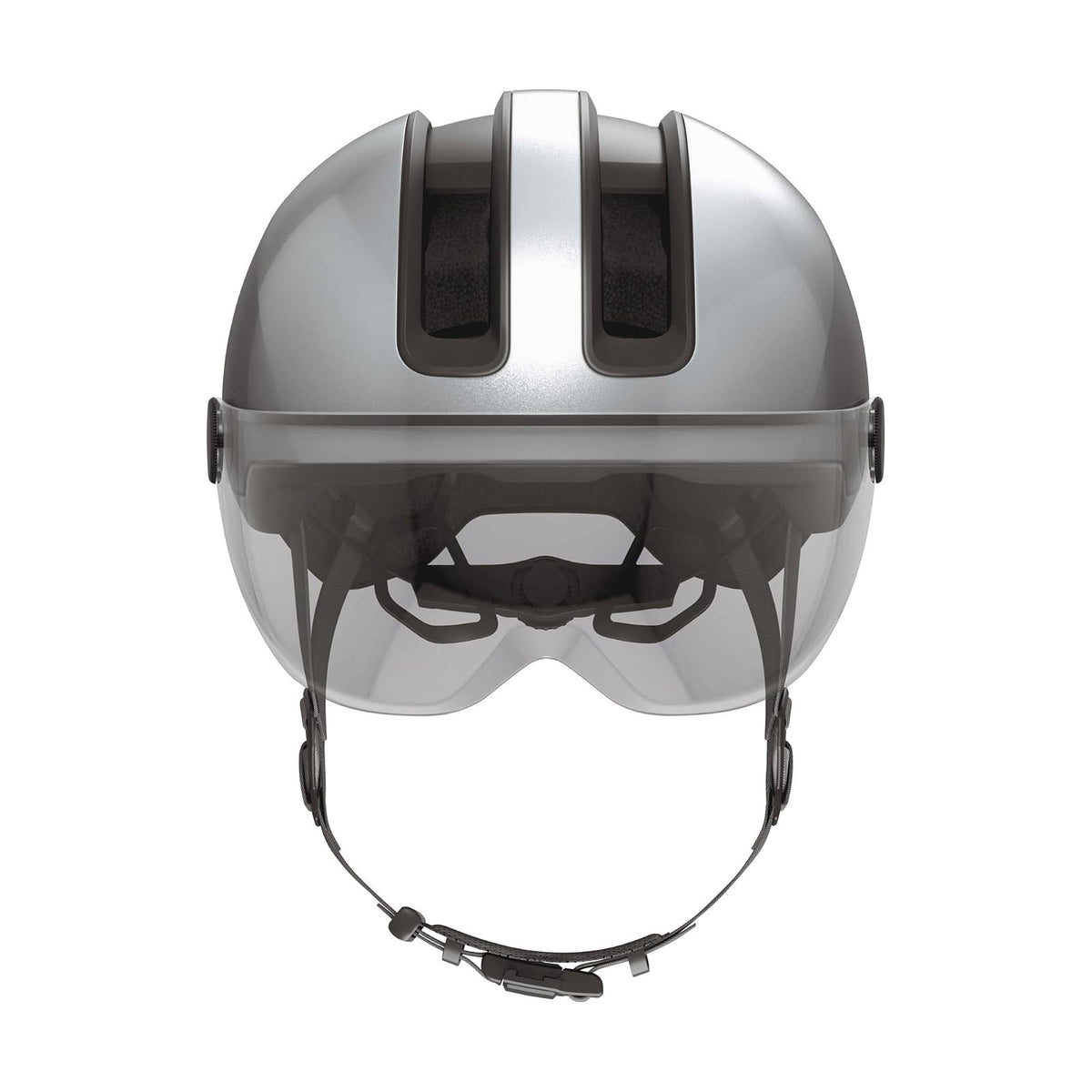 ABUS Casco Urbano HUD-Y Ace - Elegante Casco de Bicicleta con Visera y luz LED Trasera magnética y Recargable - para Hombre y Mujer - Plata, Talla M