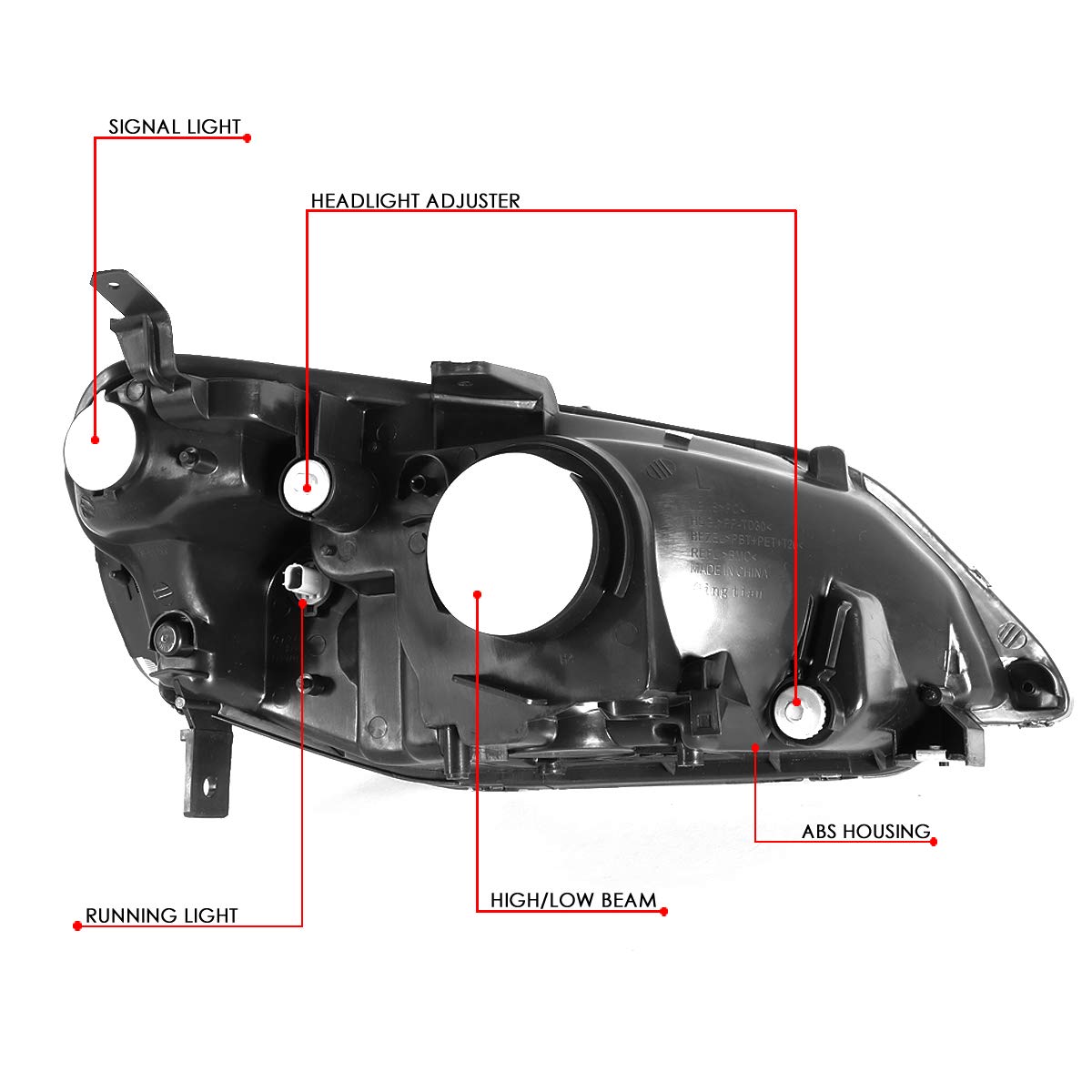 DNA Motoring HL-OH-HC01-BK-AM - Faros delanteros de repuesto color ámbar negro compatibles con Honda Civic 01-03