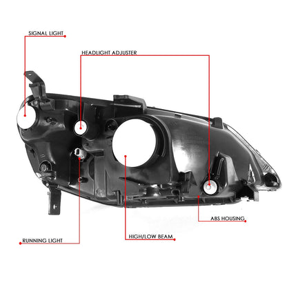 DNA Motoring HL-OH-HC01-BK-AM - Faros delanteros de repuesto color ámbar negro compatibles con Honda Civic 01-03