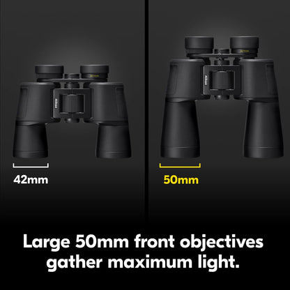 Nikon Action - Binocular de 12 x 50 | Óptica Revestimiento múltiple, Aumento de 12x de Alta Potencia, Lentes de Lente de 50 mm, Lentes Ajustables de Giro y Deslizamiento y diseño