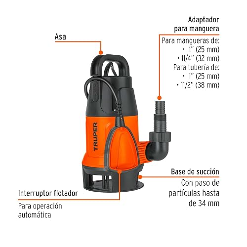 Truper BOS-1/2SP, Bomba sumergible plástica, 1/2 HP para agua sucia