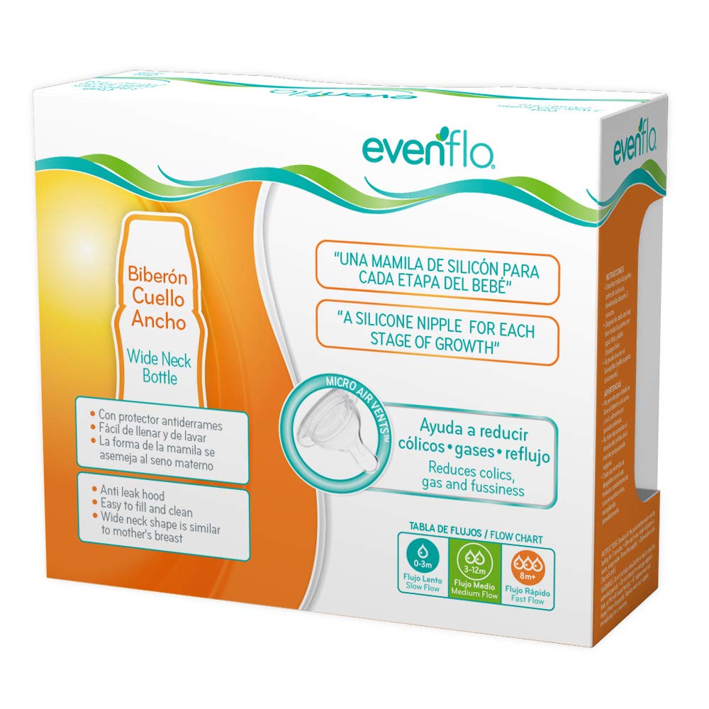 Evenflo Biberón Anticólicos de Dinosaurio para Niña, Cuello Ancho, 270ml/9oz, Rosa, Morado y Transparente, Flujo Medio, con Ventilación, 3 Piezas, para Bebés de 3 Meses en Adelante