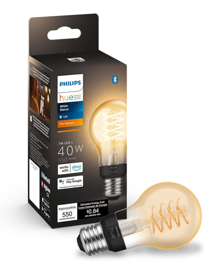 Philips Hue Foco Inteligente Filamento regulable tipo A19 decorativo Wifi-Zigbee/Bluetooth Compatible con Alexa