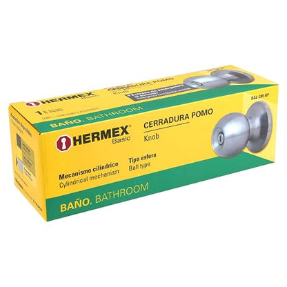 Hermex Basic BAL-CM-BP, Cerradura pomo, baño, cilíndrica, cromo mate