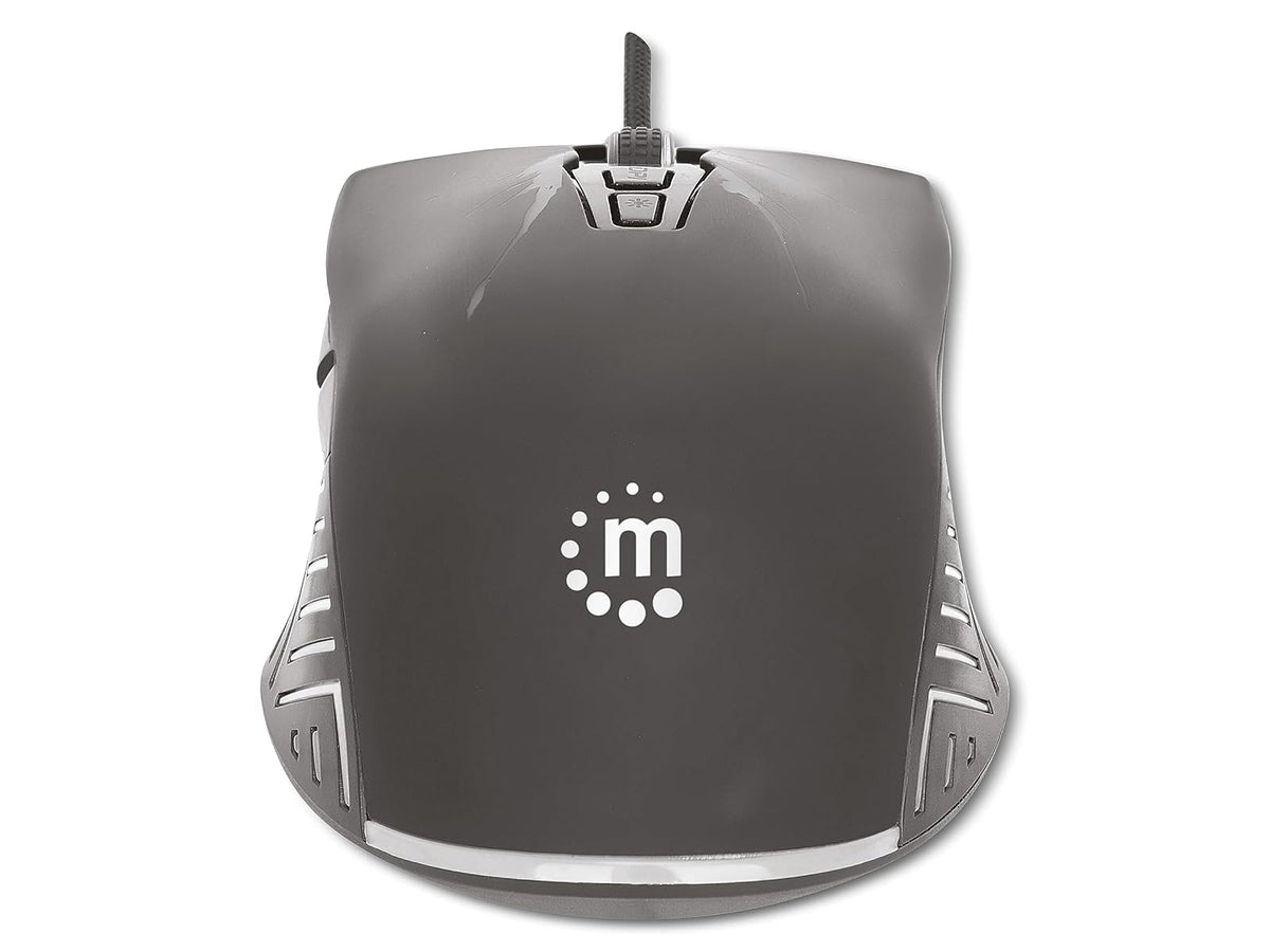 Manhattan 190220 Mouse Gaming Óptico cableado USB con iluminación LED, Siete Botones con Rueda de Desplazamiento, 7200 dpi Ajustables