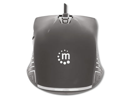 Manhattan 190220 Mouse Gaming Óptico cableado USB con iluminación LED, Siete Botones con Rueda de Desplazamiento, 7200 dpi Ajustables