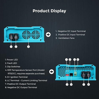 Renogy Cargador de Batería a Bordo 12V 60A DC a DC para Gel/AGM/Litio, Negro y Azul, RNG-DCC1212-60