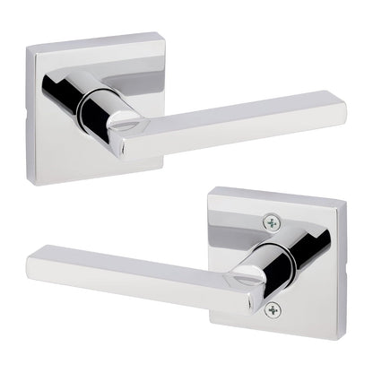 Kwikset Halifax - Manija de puerta de paso interior, palanca para puertas de clóset y pasillo, palanca reversible sin bloqueo, cromo pulido, rosa cuadrada