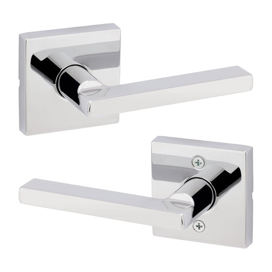 Kwikset Halifax - Manija de puerta de paso interior, palanca para puertas de clóset y pasillo, palanca reversible sin bloqueo, cromo pulido, rosa cuadrada