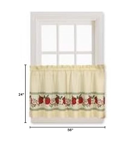 CHF & You Red Delicious Country Apples - Juego de Cortinas de Ventana de 3 Piezas, Color Marfil, 56 x 24 Pulgadas