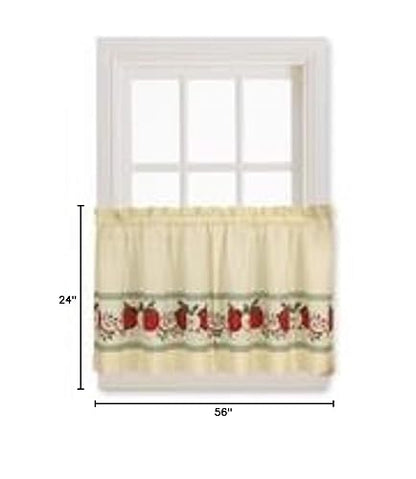 CHF & You Red Delicious Country Apples - Juego de Cortinas de Ventana de 3 Piezas, Color Marfil, 56 x 24 Pulgadas