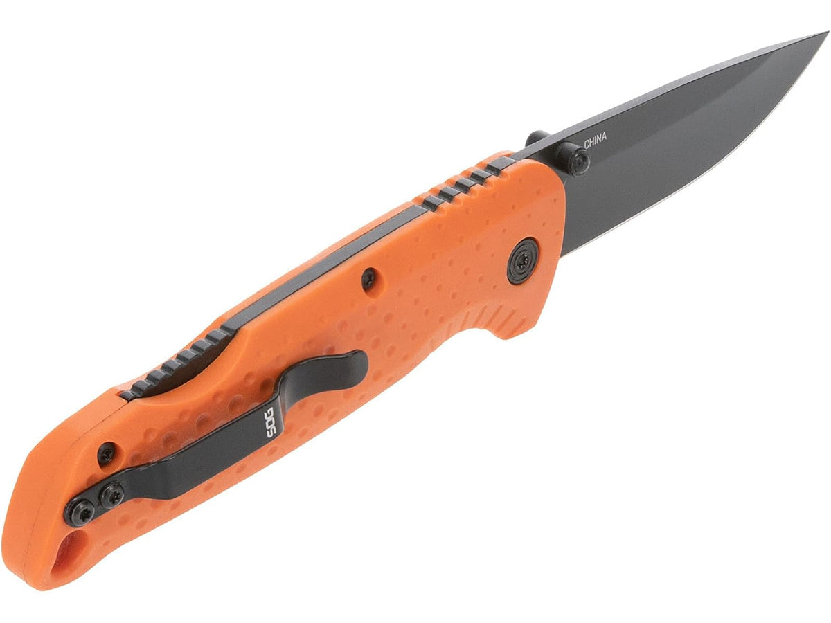 SOG Adventurer LB - Cuchillo plegable portátil ligero de 3 pulgadas, acero CRYO 5CR15MOV | Mango GRN | Mecanismo de bloqueo de espalda, color naranja y negro, paquete blíster