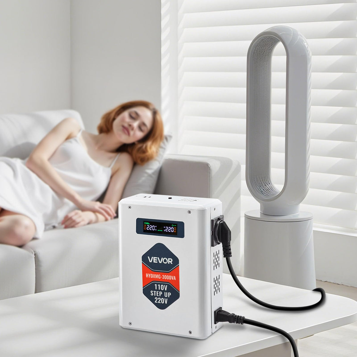 VEVOR Convertidor Elevador de Voltaje 3000 VA, Transformador de Potencia 110 V a 220 V de Alta Resistencia con 2 Tomas de Corriente de la UE, Salida USB, Pantalla LCD, Protección de Temperatura