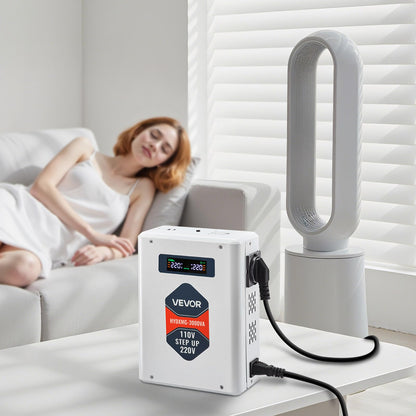VEVOR Convertidor Elevador de Voltaje 3000 VA, Transformador de Potencia 110 V a 220 V de Alta Resistencia con 2 Tomas de Corriente de la UE, Salida USB, Pantalla LCD, Protección de Temperatura