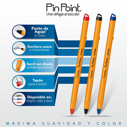 AZOR - Boligrafo De Punto Fino, 50 Piezas, Plumas, Punto Fino, .7 mm, Colores, 30 (Negro) 15 (Azul) 5 (Rojo), PinPoint 301.6825CS.