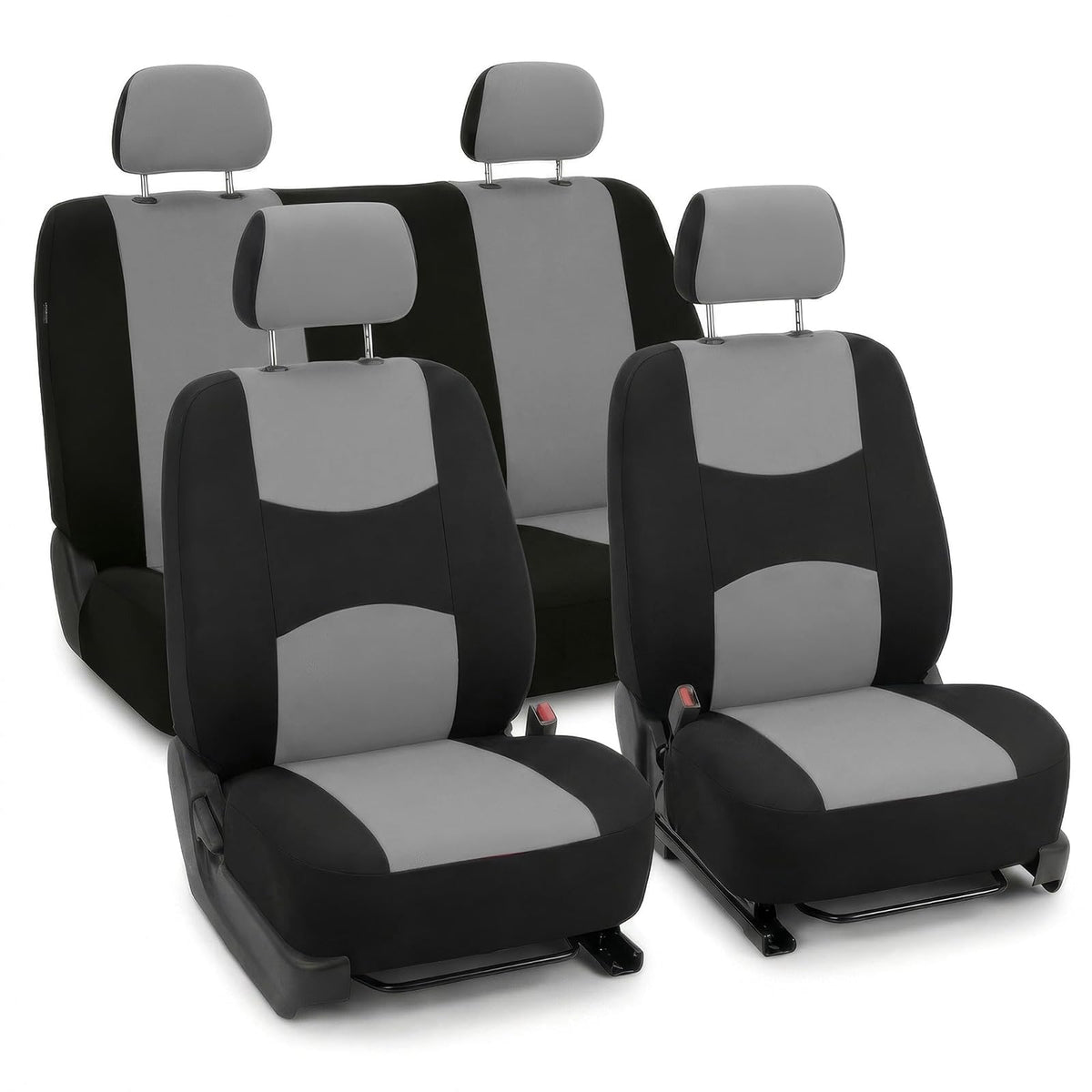 FH GROUP - Juego completo de fundas de asiento de automóvil de tela plana de tela, de ajuste universal, gris/negro (FH-FB050114, se adapta a la mayoría de automóviles, camiones, SUV o furgonetas)