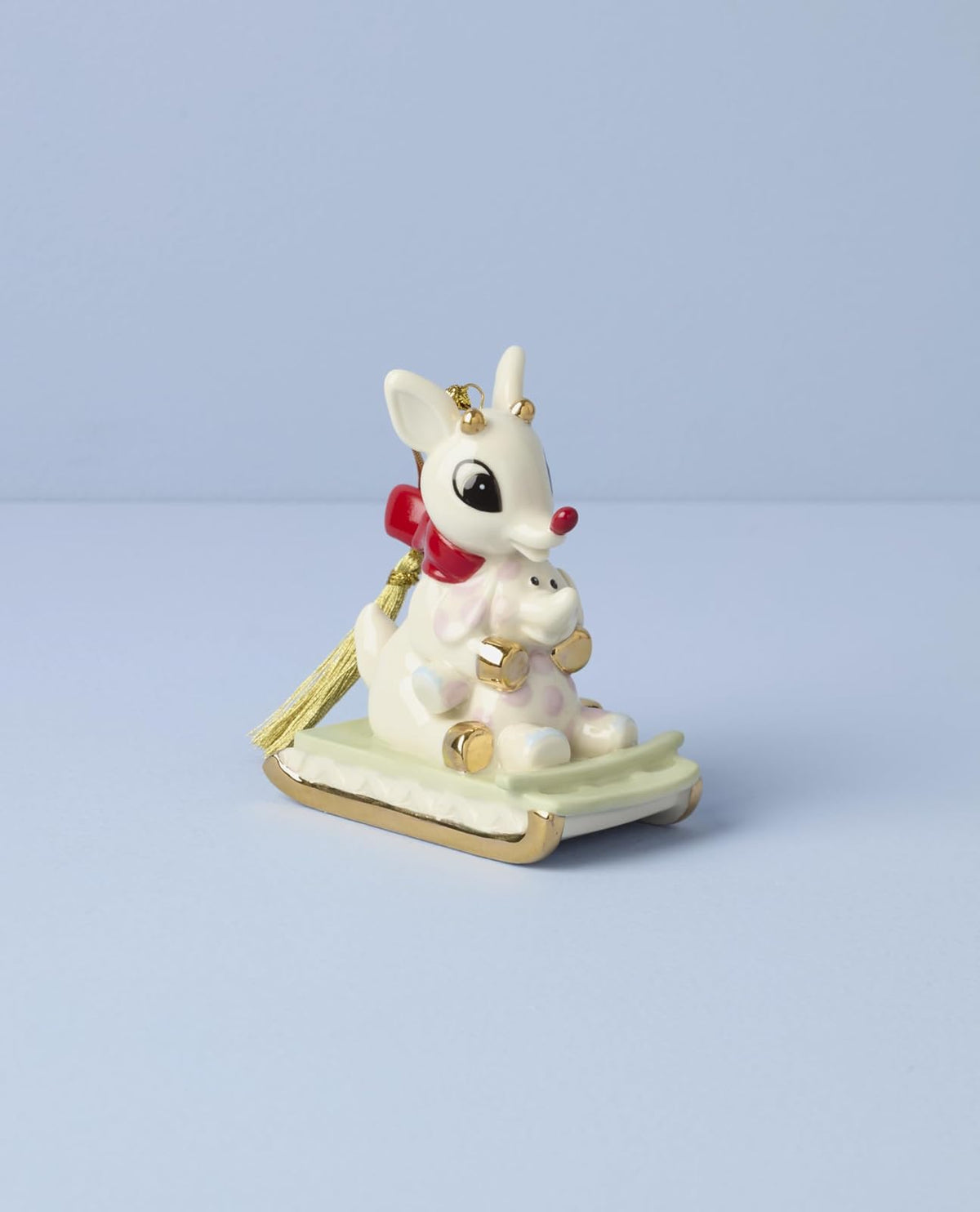 Lenox Ornaments, Rudolph y Elefante inadaptado, Adorno de Navidad, Porcelana con Detalles Dorados y cordón Colgante para decoración de árbol de Navidad, Decoraciones de Invierno, Adornos de árbol de