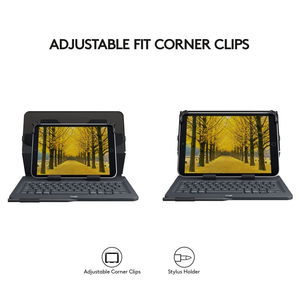 Logitech Universal Folio Funda para iPad o Tablet con Teclado Inalámbrico Bluetooth, para iPad Apple de 9-10 Pulgadas/Tablet Android o Windows, Fácil, Batería hasta 2 Años - Negro