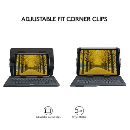 Logitech Universal Folio Funda para iPad o Tablet con Teclado Inalámbrico Bluetooth, para iPad Apple de 9-10 Pulgadas/Tablet Android o Windows, Fácil, Batería hasta 2 Años - Negro
