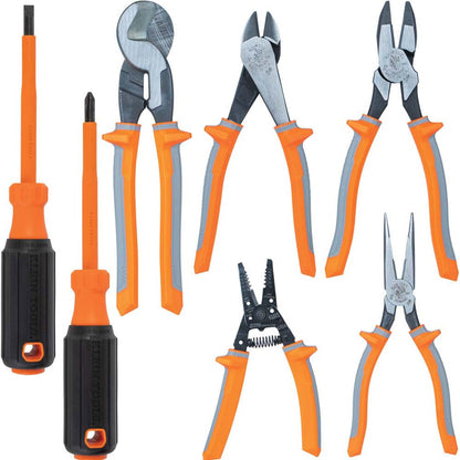 Klein Tools 9421R - Juego de alicates aislados de 1000 V con 3 pares de alicates, cortador de cables, pelacables y 2 destornilladores, 7 piezas - 7 piezas - Kit de 7 piezas