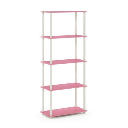 Furinno Turn-N-Tube Estante Multiusos de Almacenamiento de 5 Niveles, Tubo Redondo, Rosa con Blanco