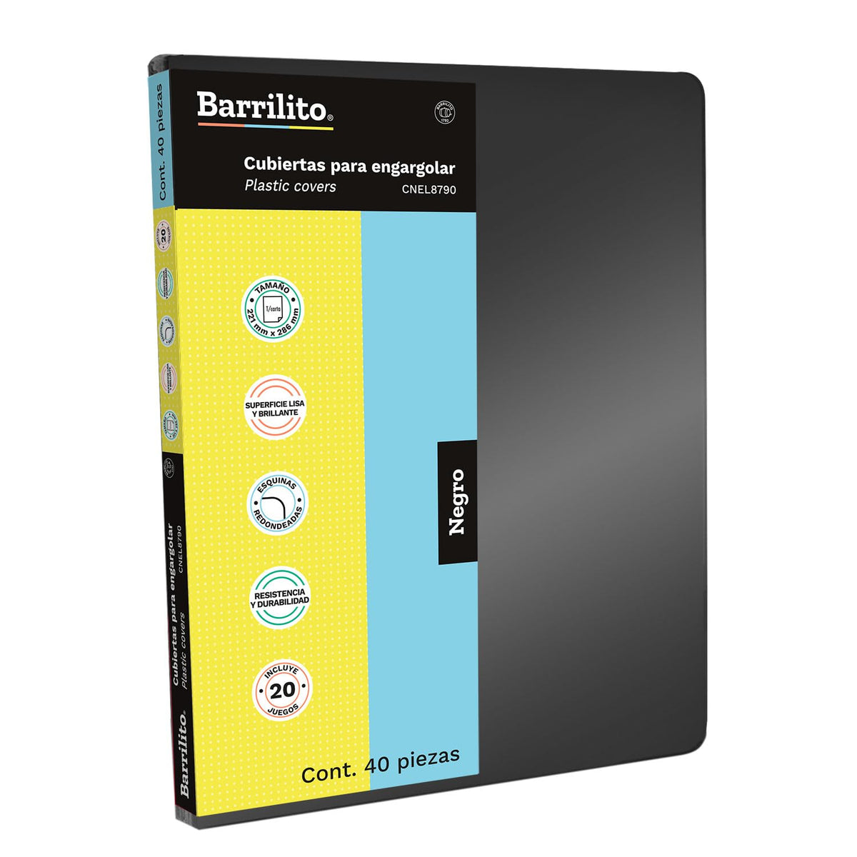 Barrilito Cubierta para Engargolar Lisa Negro Carta 40 piezas
