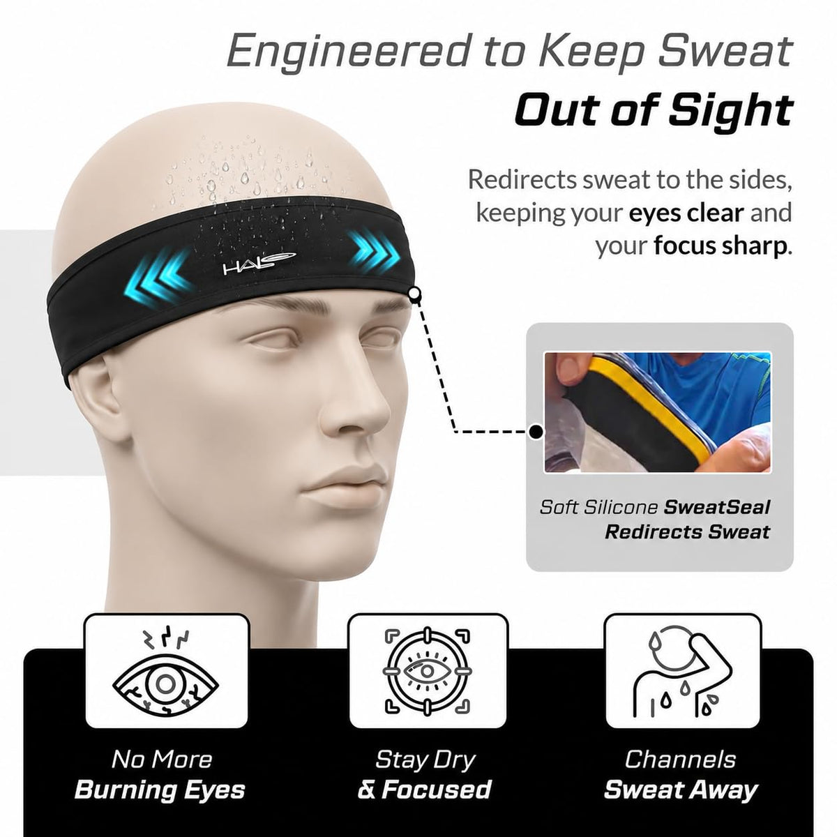 Halo II Sweatband Pullover Banda para la Cabeza, Negro, 1 Talla | Halo II - Diadema negra con bloque de sudor, absorbe la humedad, lavable a máquina